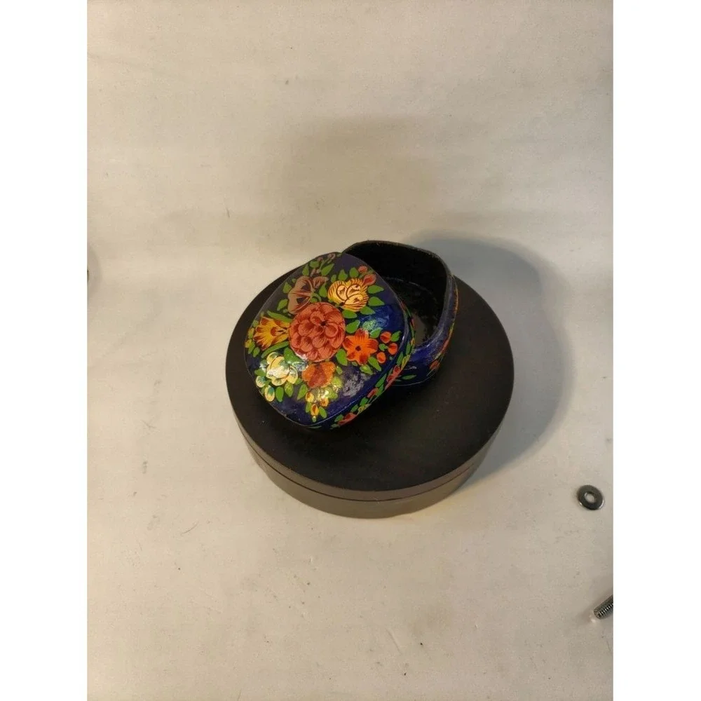 Handcrafted Kashmiri Floral Design Trinket Box Small Blue - Picture 2 of 11